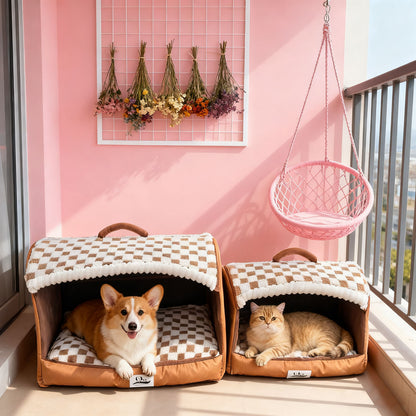 Foldable Enclosed Pet Bed for Indoor Cats and Small Dogs, Soft and Warm Pet Cave with Removable Cushion, Portable Pet Shelter for Winter and Travel