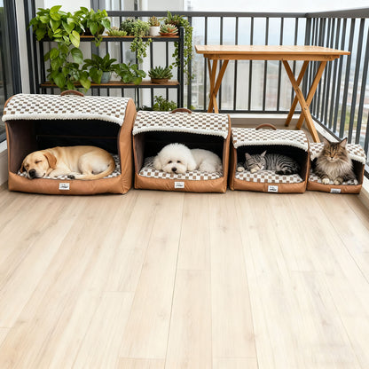 Foldable Enclosed Pet Bed for Indoor Cats and Small Dogs, Soft and Warm Pet Cave with Removable Cushion, Portable Pet Shelter for Winter and Travel