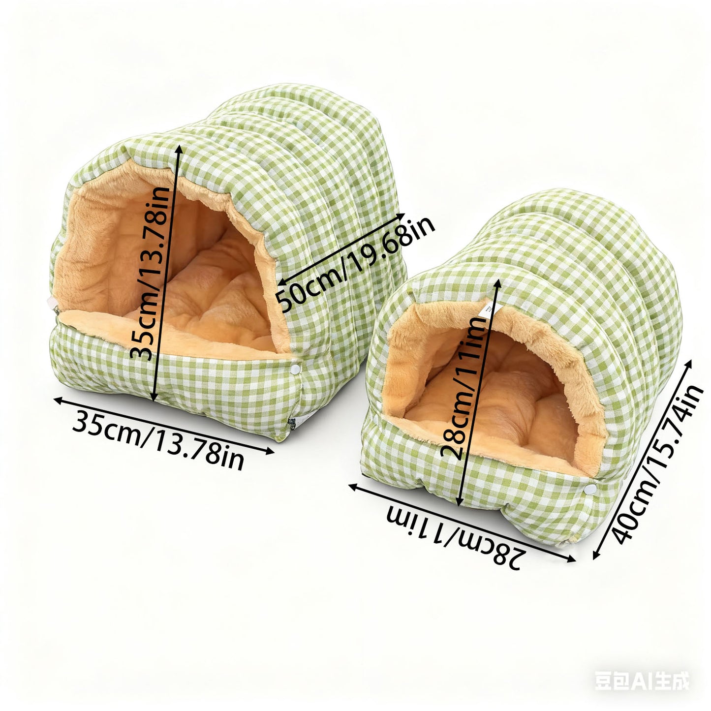 Plaid Enclosed Cat Bed, Thickened Warm Tunnel Cat Bed for Autumn and Winter