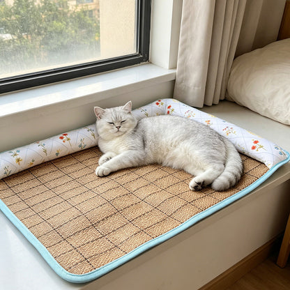 Naturally cooling! Ice rattan cooling mat for dogs, say goodbye to your furry friend's hot summer