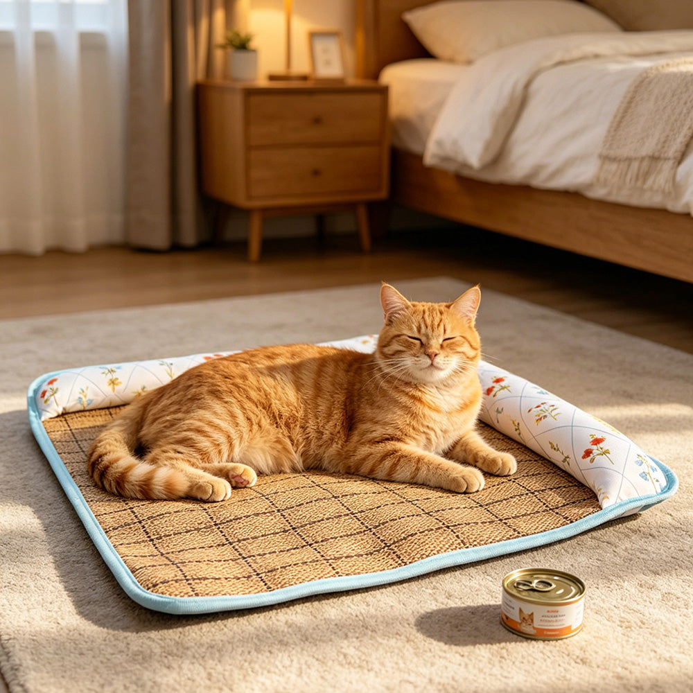 Naturally cooling! Ice rattan cooling mat for dogs, say goodbye to your furry friend's hot summer
