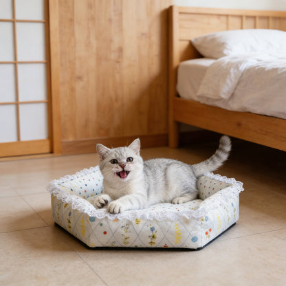 Floral digital print hexagonal pet bed, all-season high-security cat and dog bed