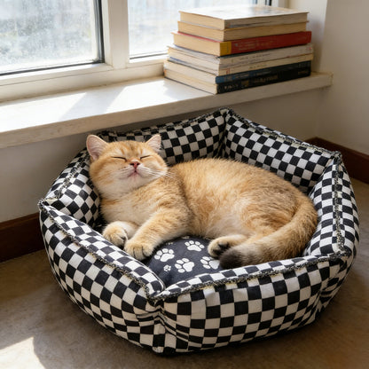 Black Square Hexagon Pet Bed, Soft Dog Cat Bed for All Seasons