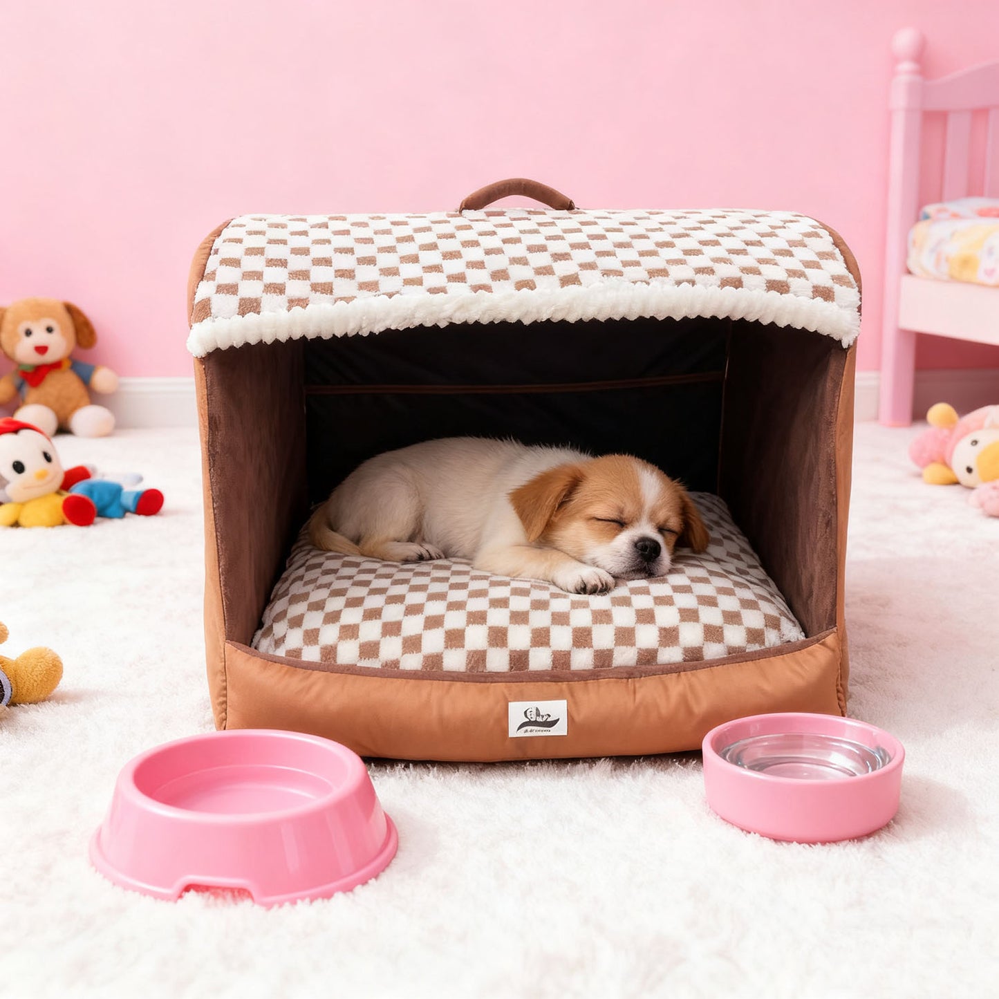 Foldable Enclosed Pet Bed for Indoor Cats and Small Dogs, Soft and Warm Pet Cave with Removable Cushion, Portable Pet Shelter for Winter and Travel