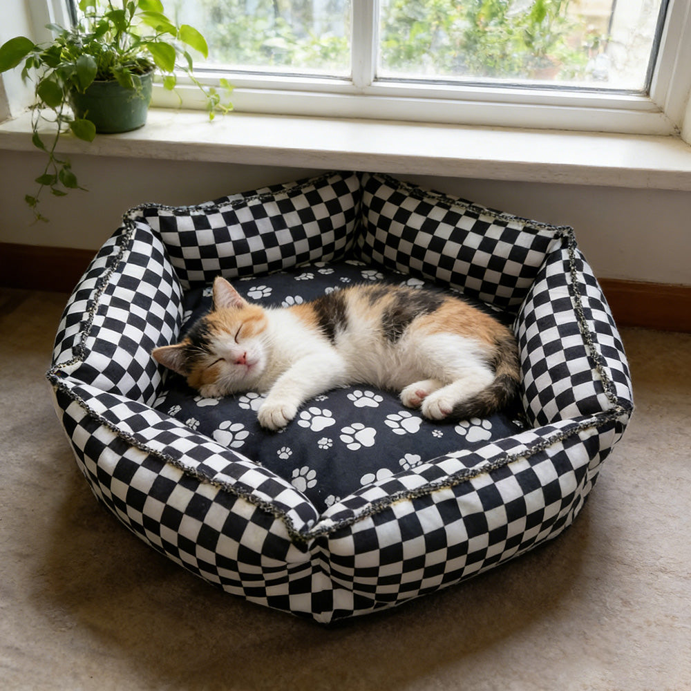 Black Square Hexagon Pet Bed, Soft Dog Cat Bed for All Seasons