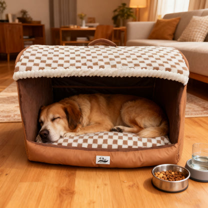 Foldable Enclosed Pet Bed for Indoor Cats and Small Dogs, Soft and Warm Pet Cave with Removable Cushion, Portable Pet Shelter for Winter and Travel