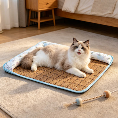 Naturally cooling! Ice rattan cooling mat for dogs, say goodbye to your furry friend's hot summer