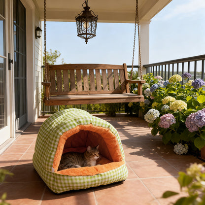 Plaid Enclosed Cat Bed, Thickened Warm Tunnel Cat Bed for Autumn and Winter