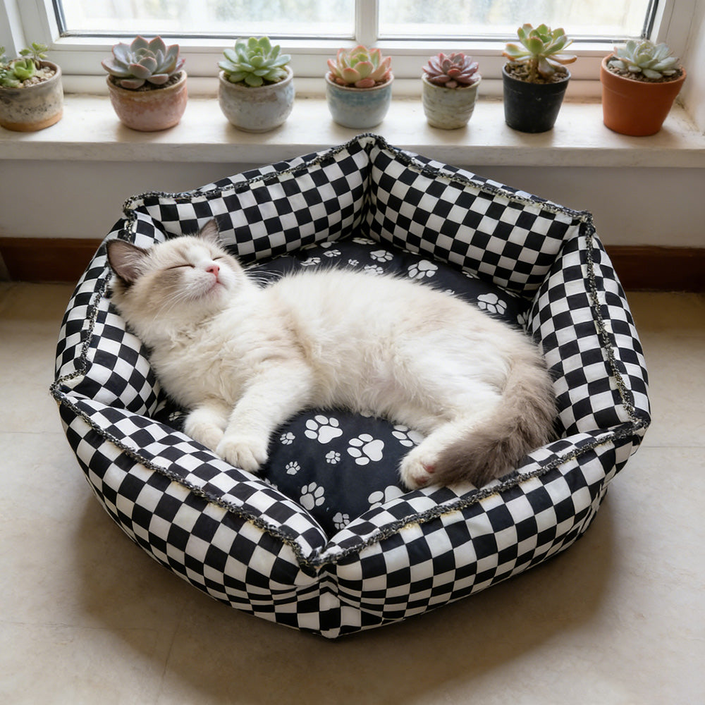 Black Square Hexagon Pet Bed, Soft Dog Cat Bed for All Seasons