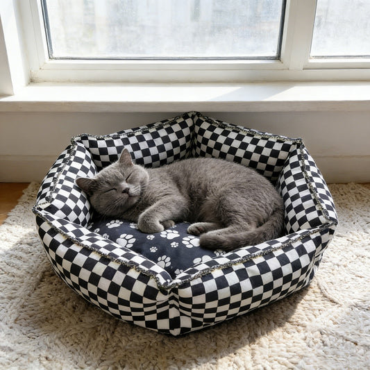 Black Square Hexagon Pet Bed, Soft Dog Cat Bed for All Seasons
