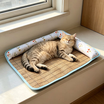 Naturally cooling! Ice rattan cooling mat for dogs, say goodbye to your furry friend's hot summer
