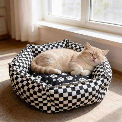 Black Square Hexagon Pet Bed, Soft Dog Cat Bed for All Seasons