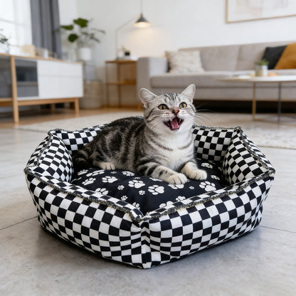 Black Square Hexagon Pet Bed, Soft Dog Cat Bed for All Seasons