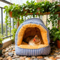 Plaid Enclosed Cat Bed, Thickened Warm Tunnel Cat Bed for Autumn and Winter