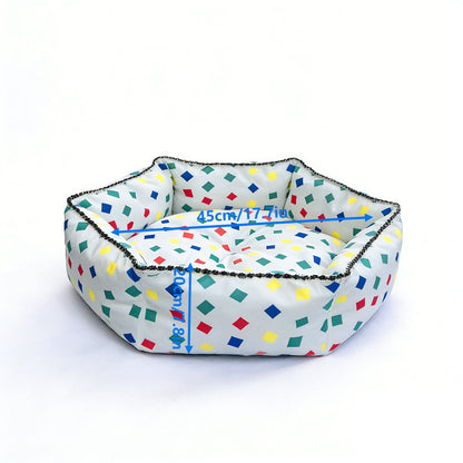Colorful Block Print Hexagonal Pet Bed, All-Season High-Security Cat and Dog Bed